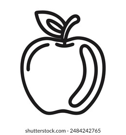 Simple line drawing of a red apple with a leaf. Vector illustration