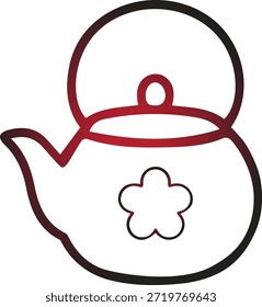 Um desenho de linha simples de um bule de chá vermelho e branco com um design floral em fundo transparente profissional de alta qualidade detalhado