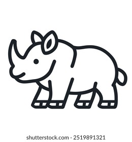 A simple line drawing of a rhinoceros, showcasing its features in a playful style.