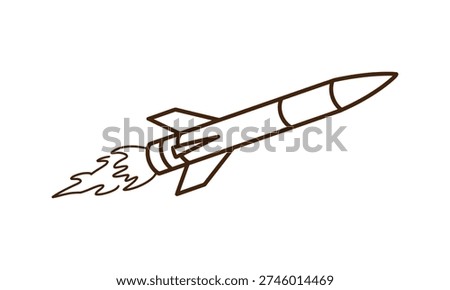 Simple line drawing of a rocket in flight with flames space exploration