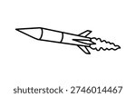 Simple line drawing of a rocket flying through space quickly
