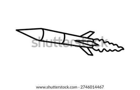 Simple line drawing of a rocket flying through space quickly