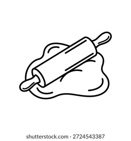 Dibujo de línea simple de un rodillo que extiende la masa sobre un fondo blanco