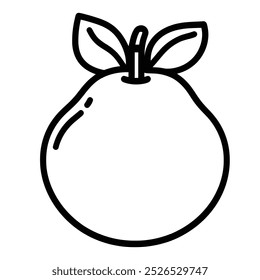 Um simples desenho em linha de um fruto redondo com folhas, assemelhando-se a uma laranja ou tangerina.