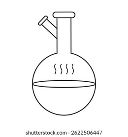 Desenho em linha simples de um balão de laboratório de fundo redondo