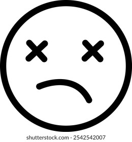 Simple line drawing of a sad face with X's for eyes and a downward curved mouth.