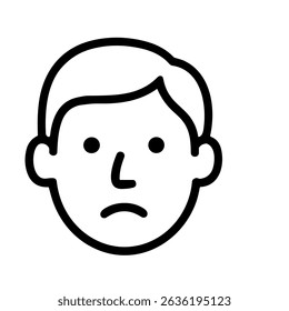 Simple Line Drawing Sad Man Portrait Face Expression Icon Graphic