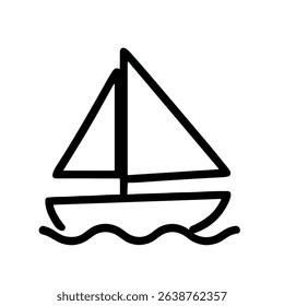 Simple Line Drawing Sailboat on Wave Icon Minimalist Nautical Illustration