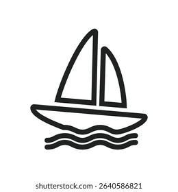 A simple line drawing of a sailboat on wavy water.  The image is minimalist and iconic.