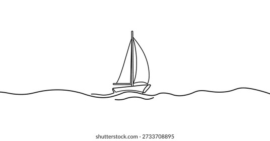 Simple line drawing of a sailboat on calm waters with a minimalist aesthetic