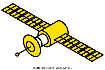 Desenho de linha simples de um satélite, ilustração isométrica, Ilustração de vetor