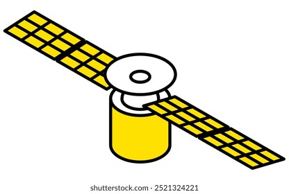 Dibujo de línea simple de un satélite, ilustración isométrica, Ilustración vectorial