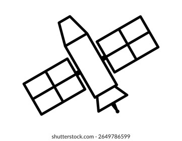 Einfache Linienzeichnung von Satelliten mit Sonnenkollektoren. Clipart-Bild einzeln auf Hintergrund.