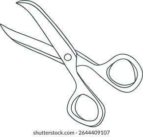 Simple line drawing of scissors with open blades, perfect for design, stationery, school, sewing, or cutting concepts in modern minimalist outline illustration style.