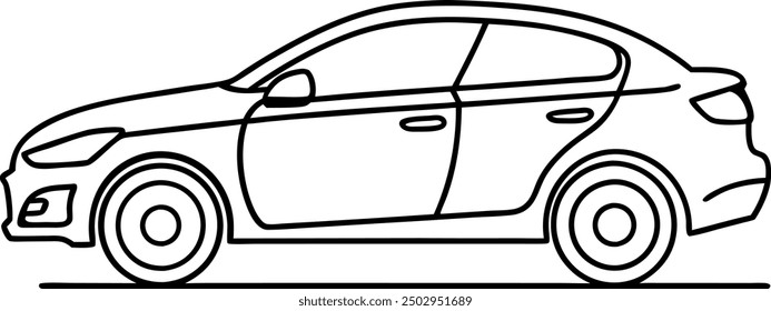 Simple Line Drawing of a Sedan Car on White Background