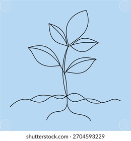 Planta de plântula de desenho de linha simples Cultivo no solo Palavras-chave: plântula, planta, crescimento, broto, raízes, solo