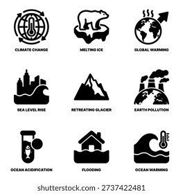 Simple Line Drawing Set of Environmental Issues Icon and Sign