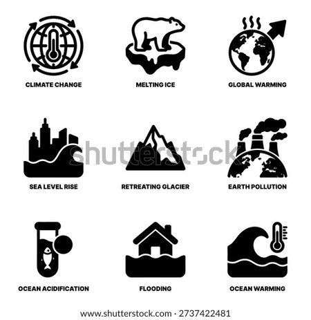 Simple Line Drawing Set of Environmental Issues Icon and Sign