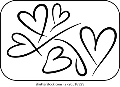A simple line drawing of several hearts intertwined in a square