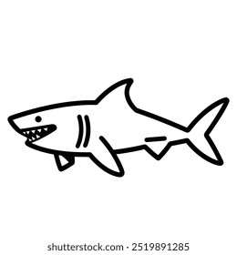 A simple line drawing of a shark with sharp teeth, emphasizing its predatory nature.