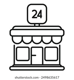 Simple line drawing of a shop exterior, highlighting its 247 availability