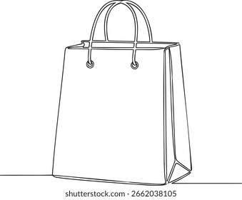 Simple line drawing of a shopping bag with handles perfect for retail and business related designs and illustrations