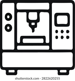 Simple line drawing showing a 3D printer with extruder nozzle dispensing material