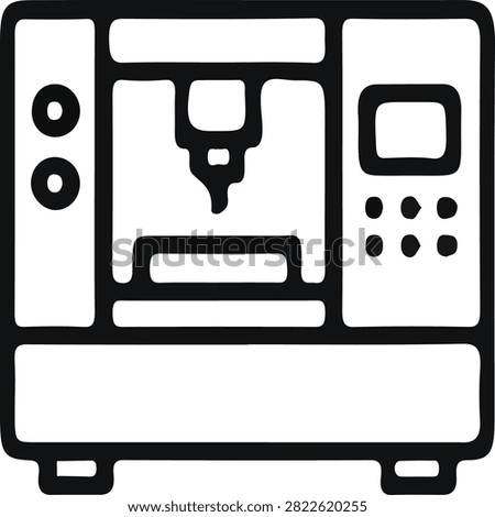 Simple line drawing showing a 3D printer with extruder nozzle dispensing material