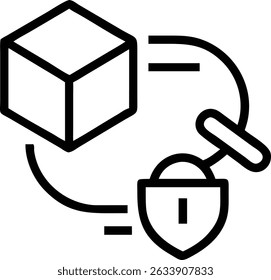 A simple line drawing showing a cube connected to a lock, representing secure data transfer and protection of digital information in a modern design - Powered by Shutterstock - Get 15% off with code: PIKWIZARD15