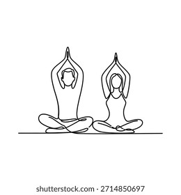 Dibujo de línea simple que muestra dos figuras meditando pacíficamente en una práctica de yoga.