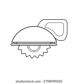 Simple line drawing shows a circular saw blade. Handle curves above the blade's protective guard. Blade teeth are sharp and evenly spaced. Design suggests industrial or workshop use