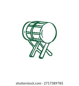 Un simple dibujo de línea muestra un tambor descansando sobre un soporte.