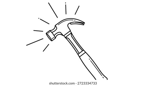Un simple dibujo de línea muestra un martillo golpeando un objeto invisible con líneas de movimiento que irradian desde el impacto para un efecto dinámico.