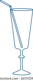 A simple line drawing shows a tall glass with a straw.  A slender drink glass is depicted with a drinking utensil. Cartoon vector illustration