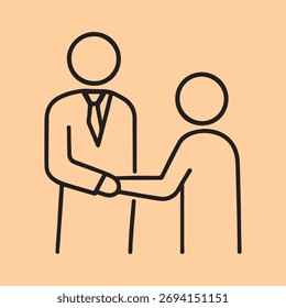 Un simple dibujo de líneas muestra a dos personas dándose la mano, representando el Acuerdo, la sociedad y la colaboración empresarial exitosa en un entorno profesional.