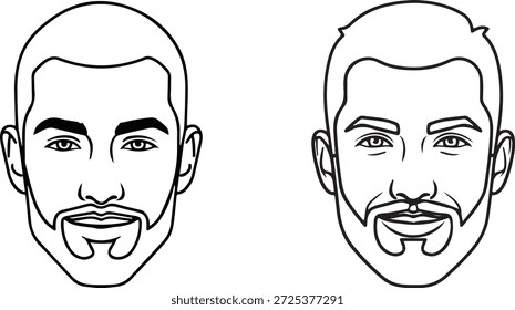 a simple line drawing shows two men's faces side by side with different facial hair styles and expressions high-quality professional detailed modern elegant stylish clean crisp vibrant colorful