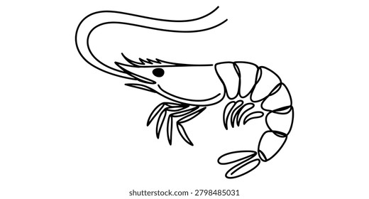 Simple line drawing of a shrimp prawn icon Vector, illustration
