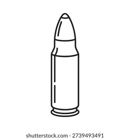 Simple line drawing of a single bullet cartridge isolated on white