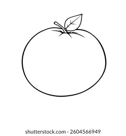 Simple Line Drawing Of A Single Round Orange With Leaf