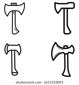 A simple line drawing of a single-headed battle axe with a curved blade and wooden handle.