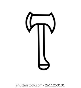 A simple line drawing of a single-headed battle axe with a curved blade and wooden handle.