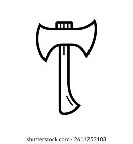 A simple line drawing of a single-headed battle axe with a curved blade and wooden handle.