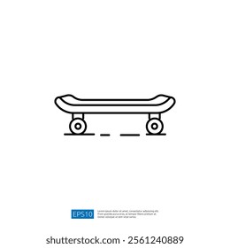 A simple line drawing of a skateboard, showcasing its basic shape and features, emphasizing its design and functionality for skating.