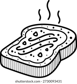 Un simple dibujo de una rebanada de pan tostado con mantequilla derretida en la parte superior, emitiendo vapor