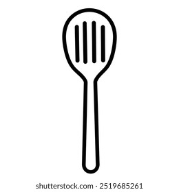 A simple line drawing of a slotted spoon, commonly used for cooking and serving food.