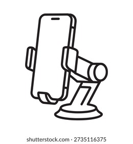 Simple line drawing of a smartphone in a car dashboard mount holder