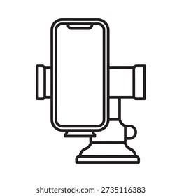 Simple line drawing of a smartphone in a car mount holder