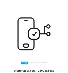 A simple line drawing of a smartphone with a checkmark symbol, indicating successful connection or verification.