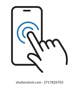 A simple line drawing of a smartphone with a Wi-Fi icon on its screen being touched by a finger