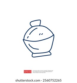 A simple line drawing of a smiling cartoonish bowl with a lid, suggesting a playful and inviting design, possibly for food or storage purposes.